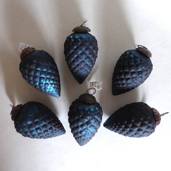NEW 5” CHRISTMAS TREE HOLIDAY BLUE PINECONE GLASS ORNAMENT LOT OF 6 - Picture 2 of 6